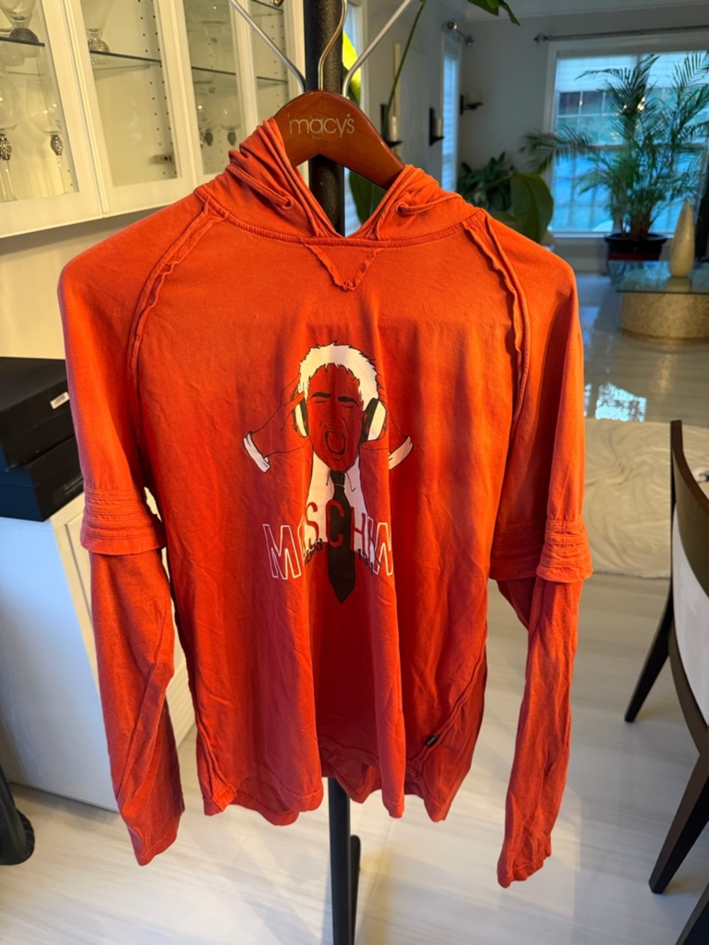 Moschino Orange Graphic Hooded Long-Sleeve Shirt